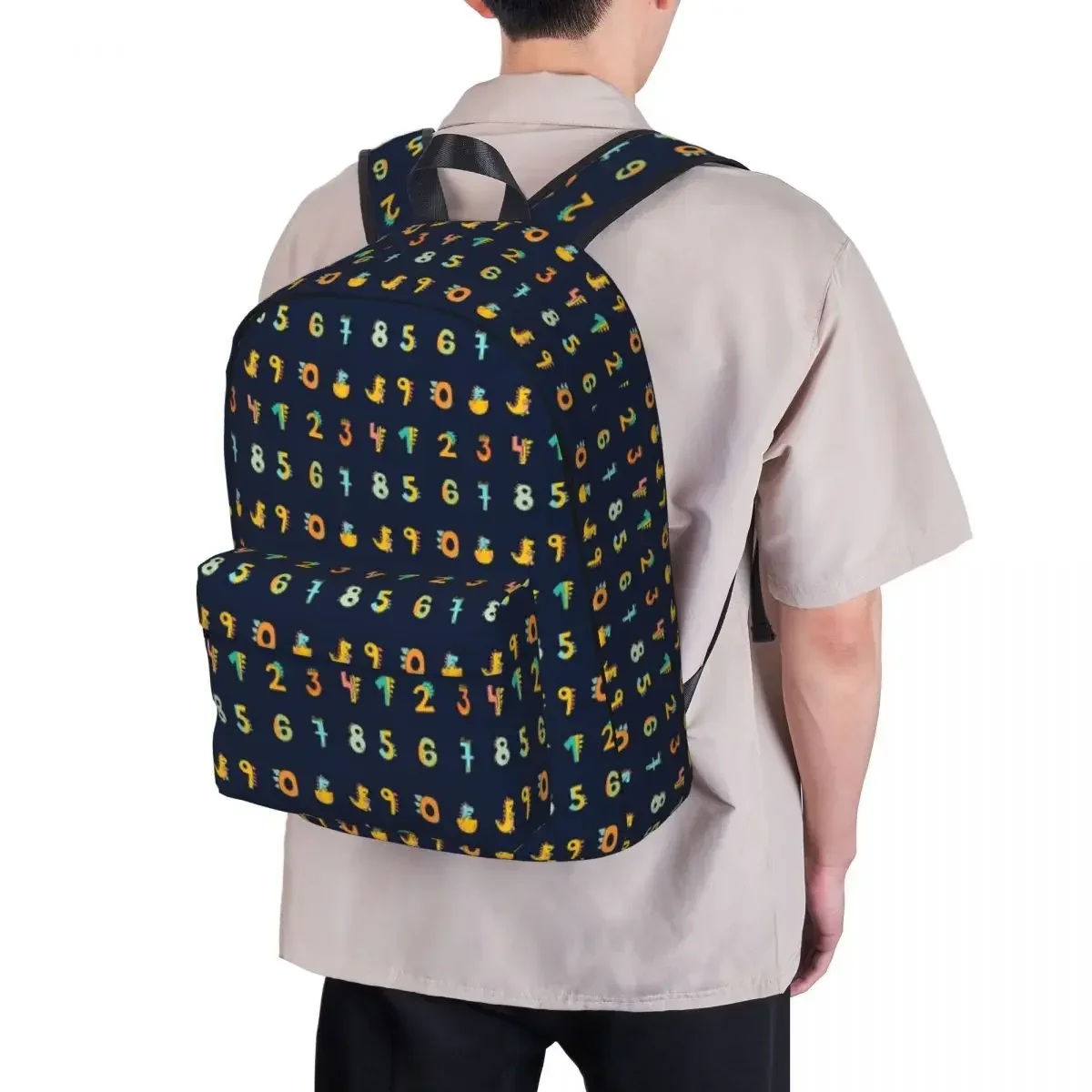 Mochila bonita e colorida para criança, números de dinossauro, grande capacidade, bolsa de livro de estudante, mochila portátil, mochila de viagem