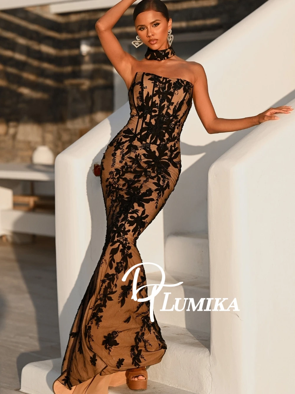 

Элегантное вечернее платье без бретелек с подкладкой цвета шампанского, черное облегающее платье с аппликацией, романтическое свадебное коктейльное платье по индивидуальному заказу