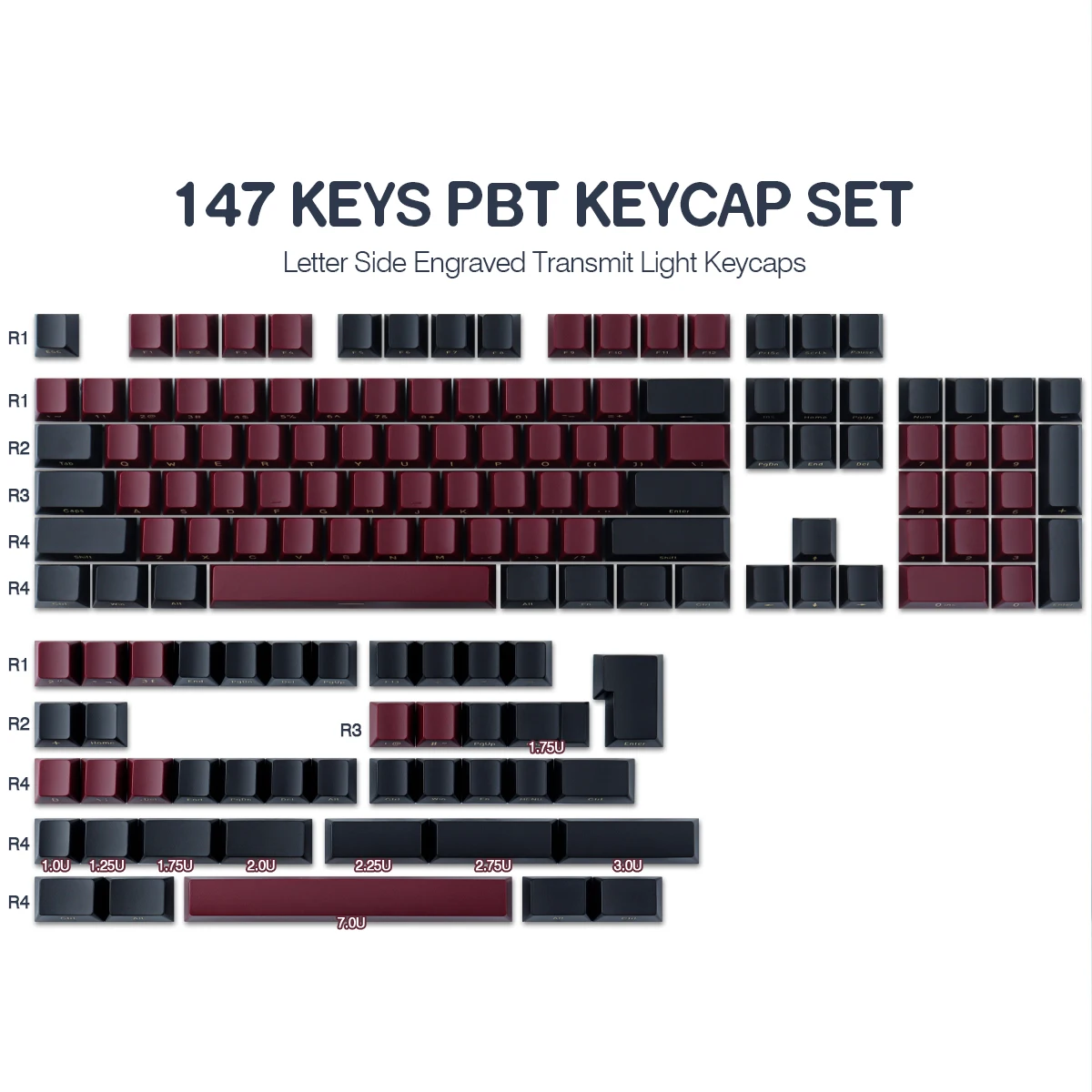 Red Knight side engraving Keycap PBT Cherry Profile DYE-Sublimation 147 keys for Mechanical Keyboard Keycaps