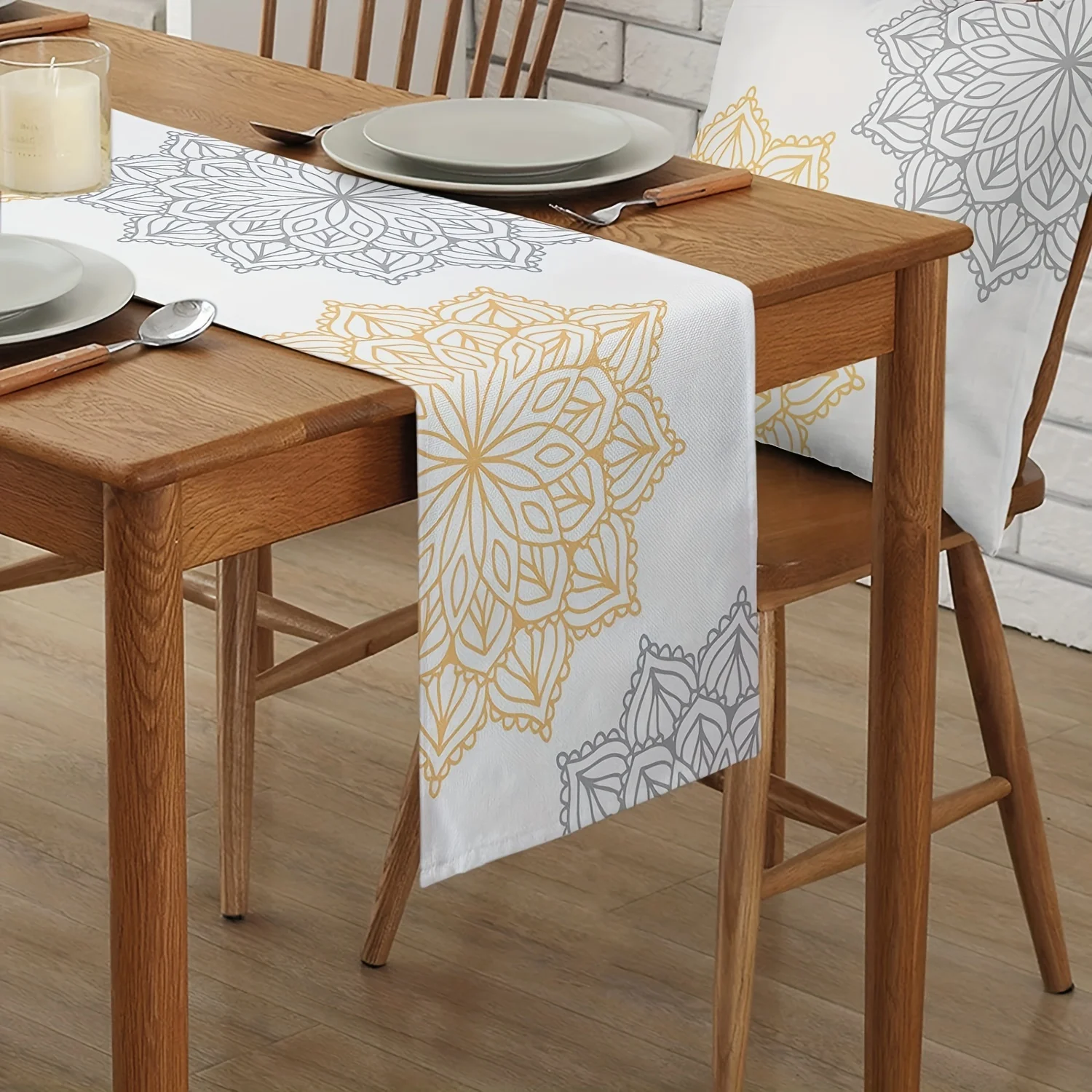 Abstract Figure Linen Table Runner Wedding Decoration Easter Table Runner for Holiday Party Kitchen Table Decor