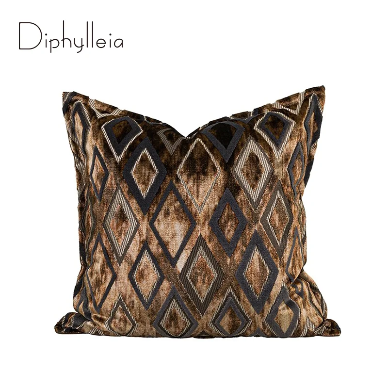 Diphylleia Stacy Bronze Decorative Pillow Cover Luxurious Diamond Geometry Cut Velvet Cushion Case 50x50cm For Hotel Office Home