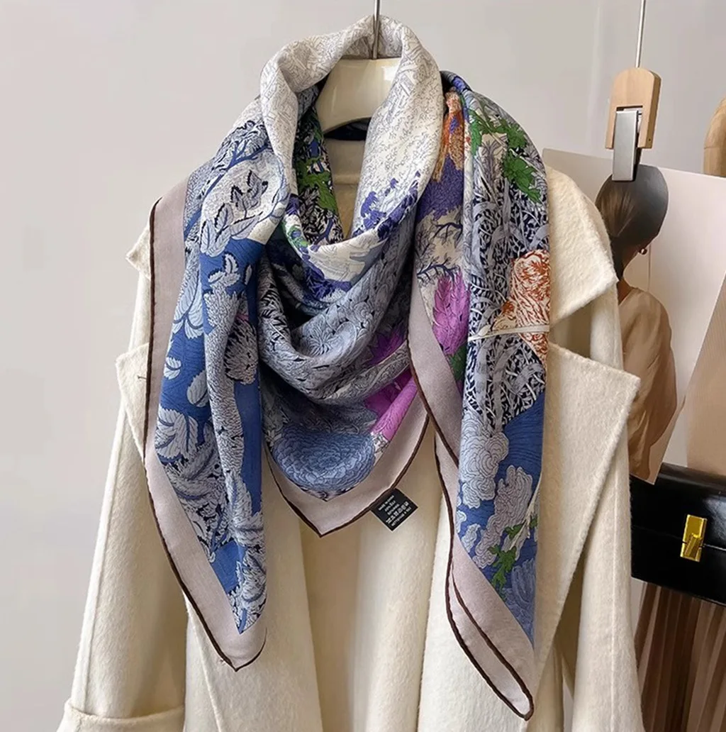 

Двусторонний же цвет 140, шелковый кашемировый большой квадратный шарф, осенне-зимний теплый офисный шарф, шаль