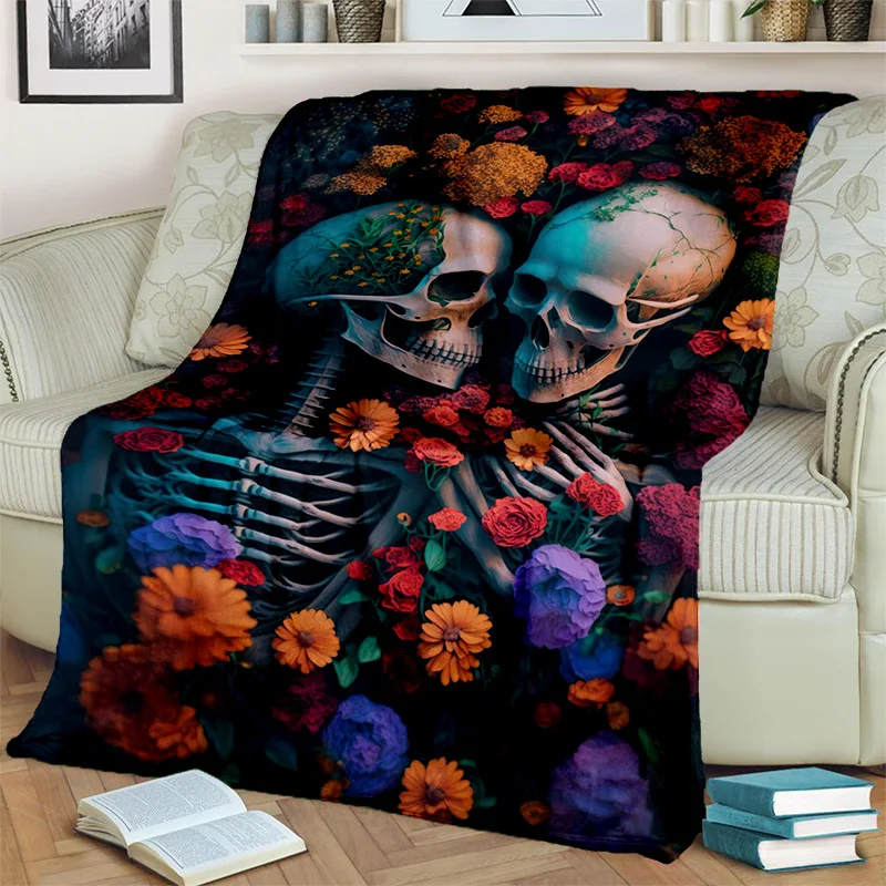 Horrible Skull Flower Gothic Cartoon Blanket,Soft Throw Blanket for Home Bedroom Bed Sofa Picnic Travel Office Cover Blanket Kid