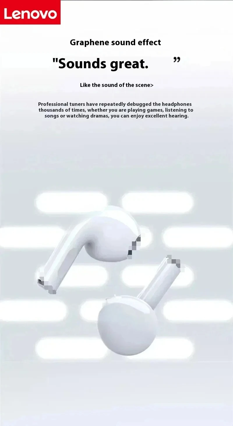 Lenovo Wireless Headset Mini Bluetooth 5.3 Headphones Sleek Design Superior Sound Quality Long Battery Life for iPhone Xiaomi