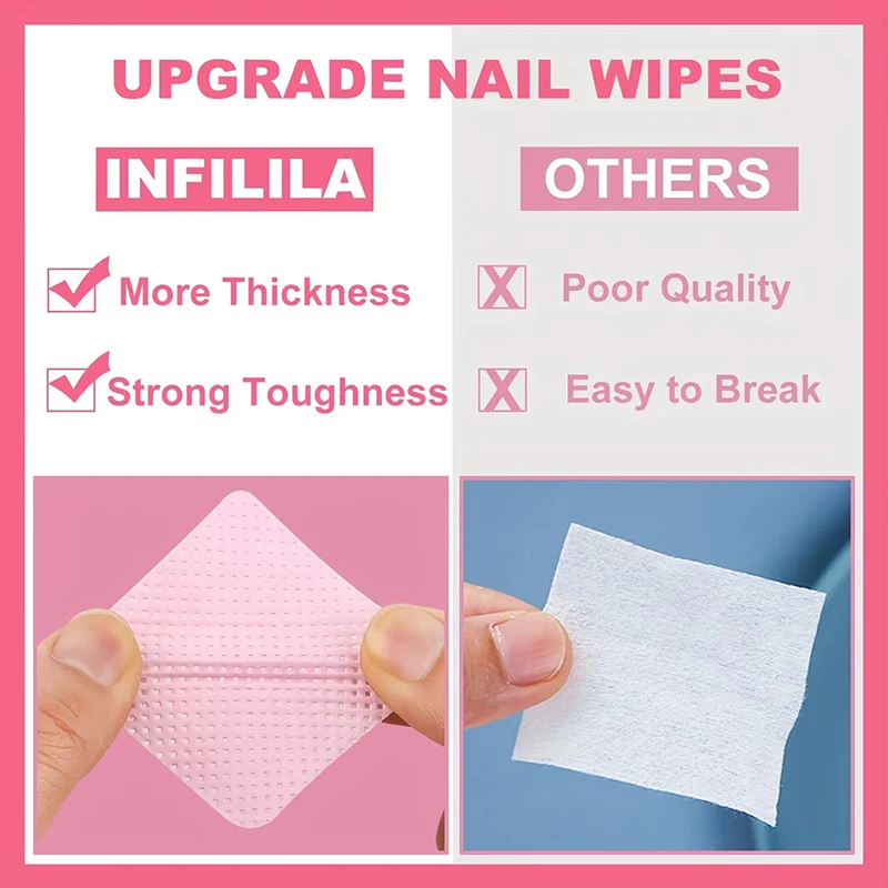 200pcs+150L bottle Lint-Free Nail Wipes Gel Cleansing Tissues Free Nail Polish Remover Pads for Beauty Cleaning Care Tool