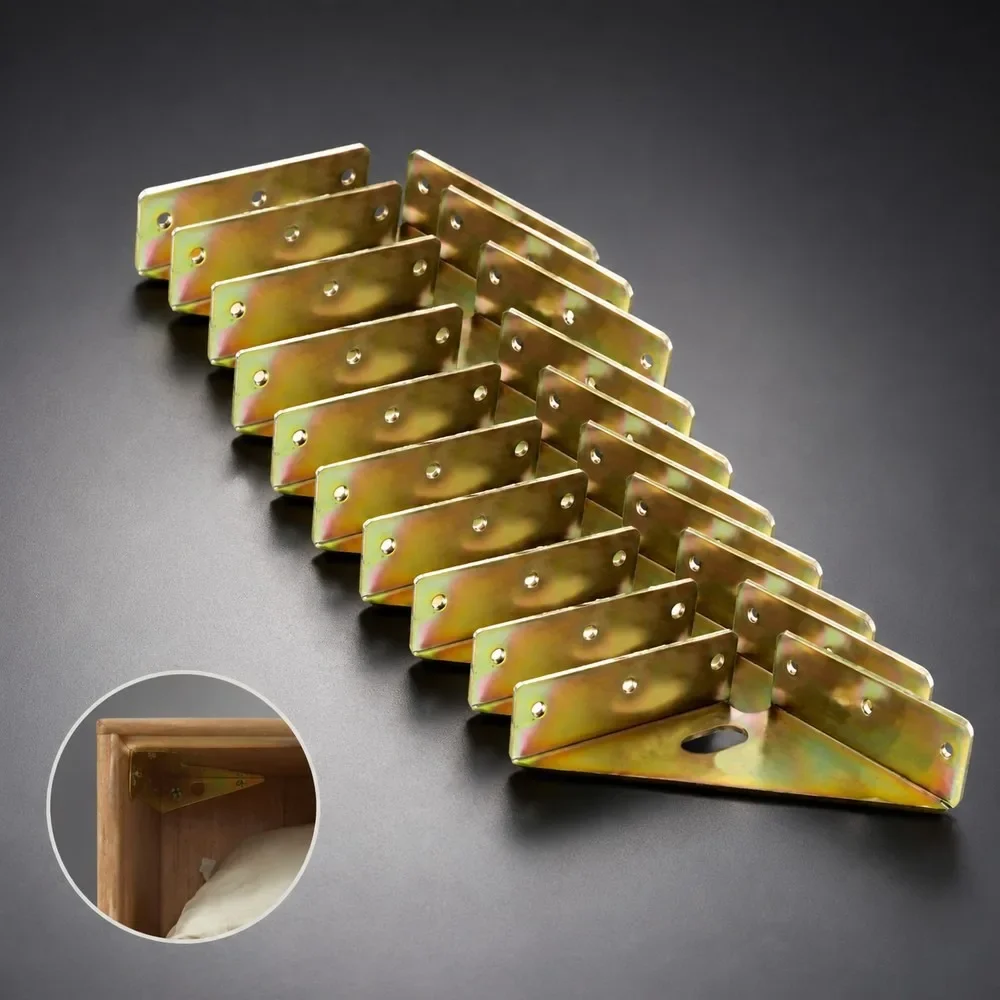 10Pcs 90 Degree Stainless Steel Flat Corner Brace Heavy Duty Right Angle Shelf Bracket for Cabinet Furniture Joint Support
