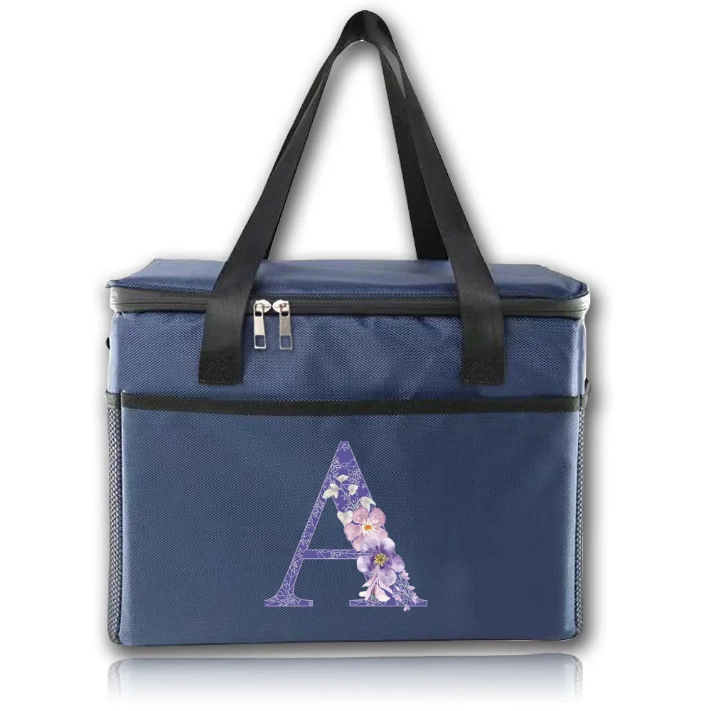 New Lunch Bag Food Tote Waterproof Box Thermal Insulated Bags  Outdoor Travel Camping Organizer Case Purple Flower Series
