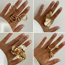 Ingemark 6 Styles Unique Large Petal Flower Twisted Wave Rings for Women Vintage Geometric Adjustable Ring Jewelry Steampunk Men