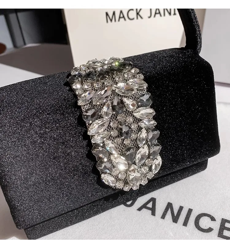 Autumn Velvet Women Handbag Wedding Party Glitter Diamond Clutch Purse Luxury Crystal Rhinestones Evening Bag Shoulder Bag