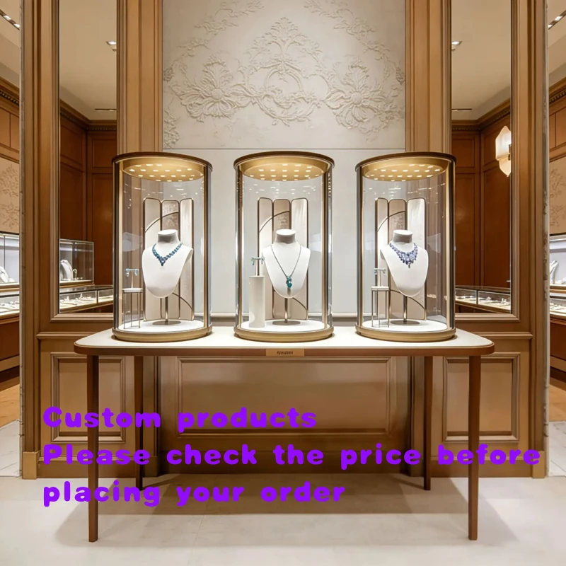 custom.Circular Jewelry Glass Product Display Cabinet Jade Display Table Stainless Steel High-end Boutique Display showc