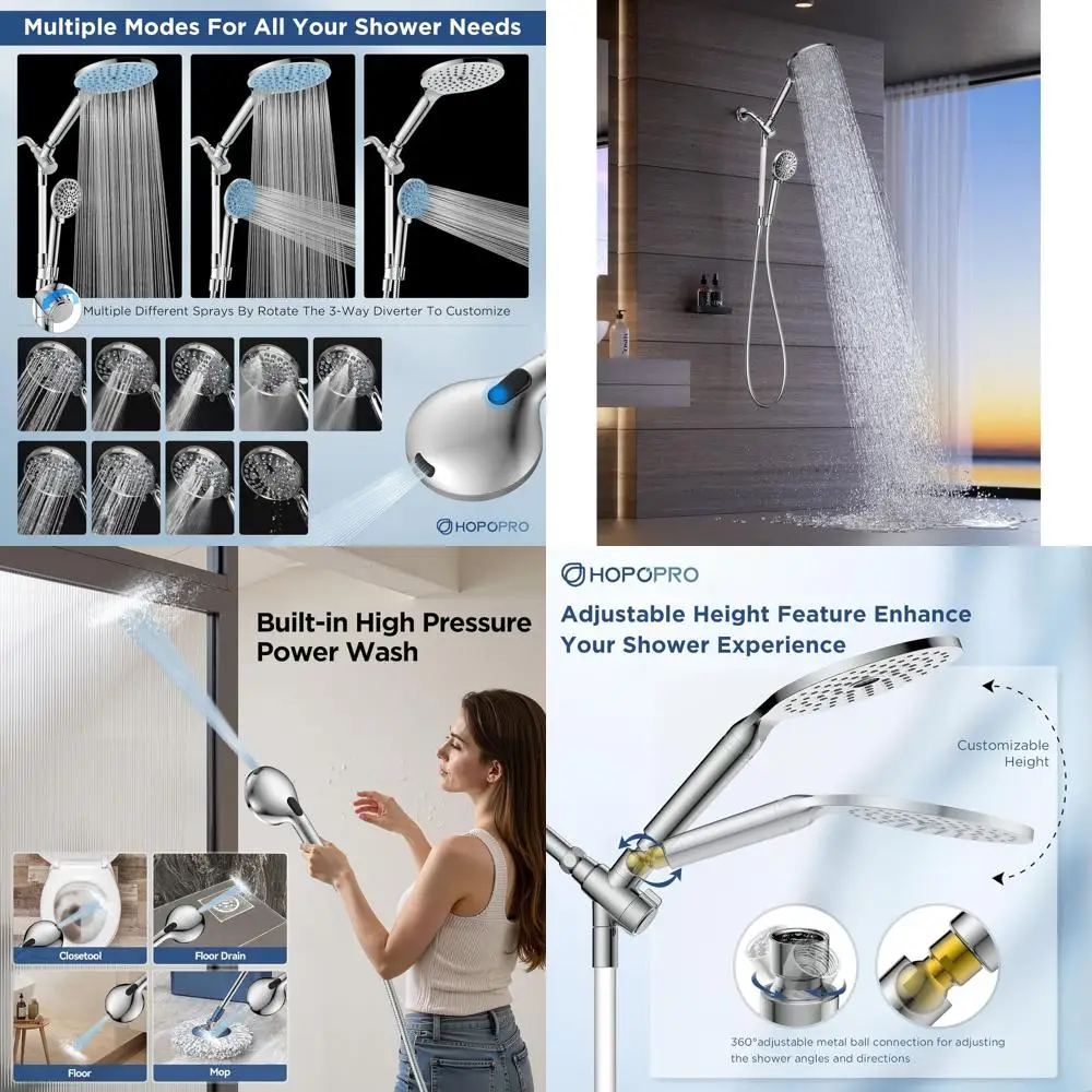 مجموعة رأس دش عالية الضغط مكونة من 15 إعدادًا مع فلتر مياه صلبة، تزيل الكلور، وتعزز صحة البشرة والشعر، كروم حديث