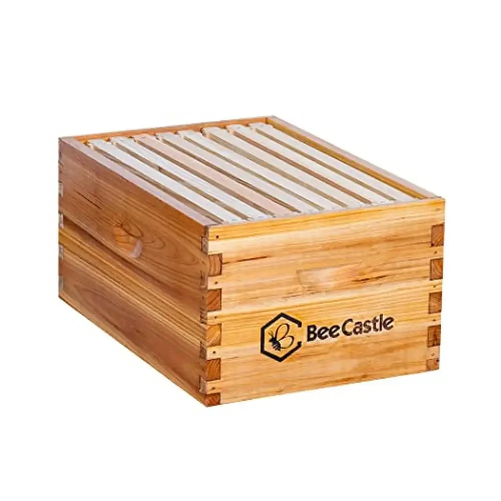 Langstroth 8 Frame Heavy Wax Coated Deep/Brood Box with Frames and Beeswax Foundation Sheet Superior Craftsmanship and Natural