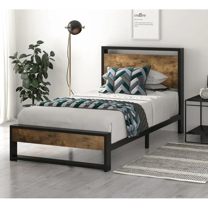 

Size Country Vintage Style Wooden Bed Frame King with Wooden Headboard