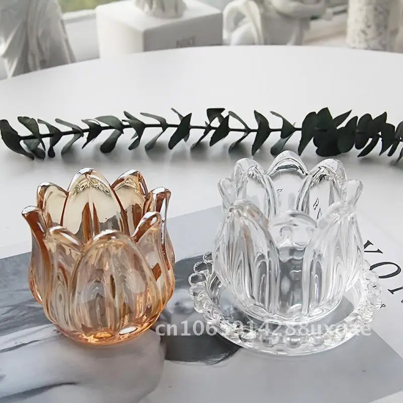

Tulip Shape Transparent Amber Vintage Glass Cup Aromatherapy Candle Holder Ornaments