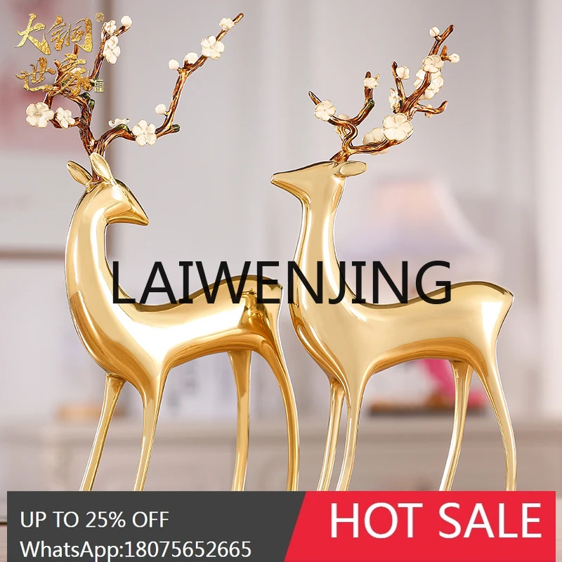 Brass Deer Decoration a Pair of All Copper Sika Deer American Simple Style Living Room and Wine Cabinet Decorations Furnishings
