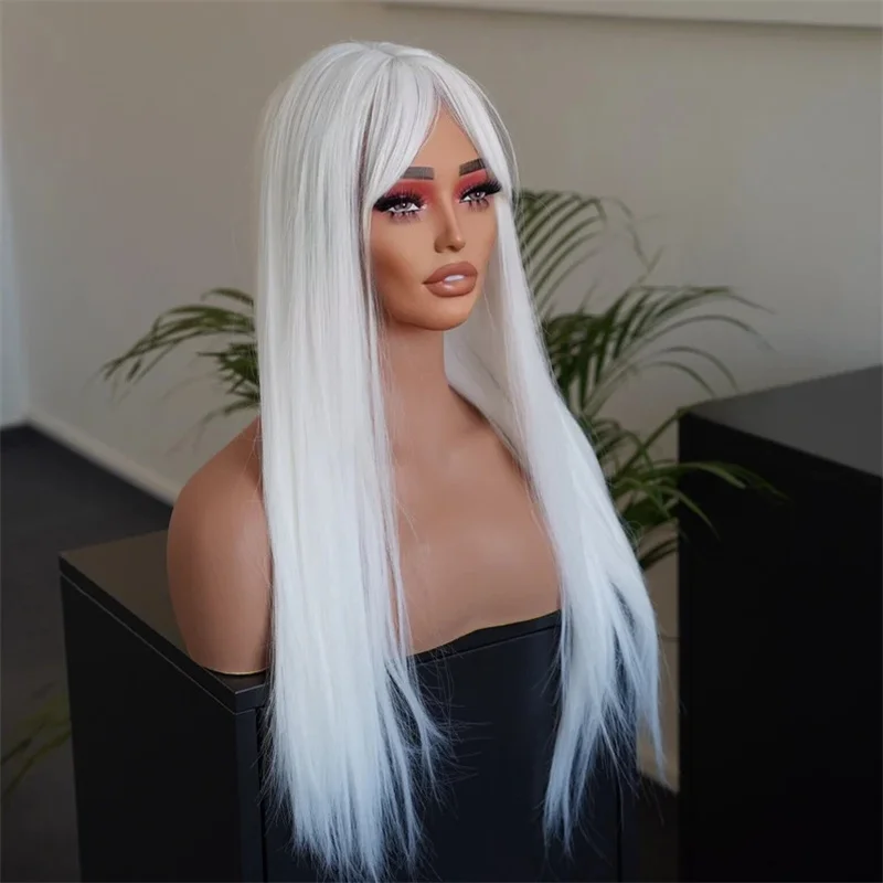 Pearl White Wig Cosplay Wig Blonde Straight Lace Front Wig Synthetic Mixed Human Hair Wig Realistic Hairline Glueless Wear to Go