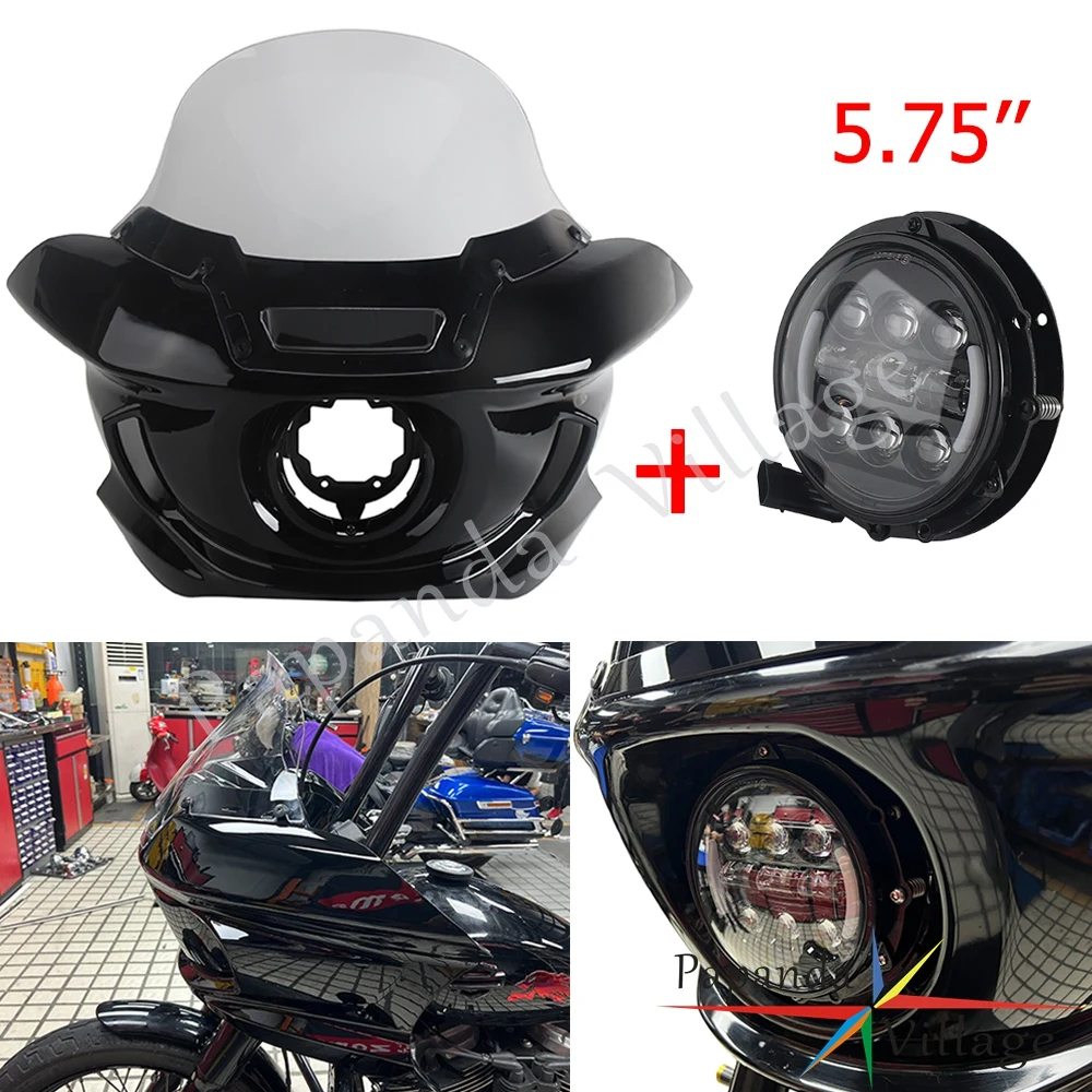 

Передняя фара для мотоцикла, обтекатель лобового стекла с кронштейном для Harley Softail FXBB/FXBBS FXST FXLRS FXLR 5,75 дюйма, круглая светодиодная фара