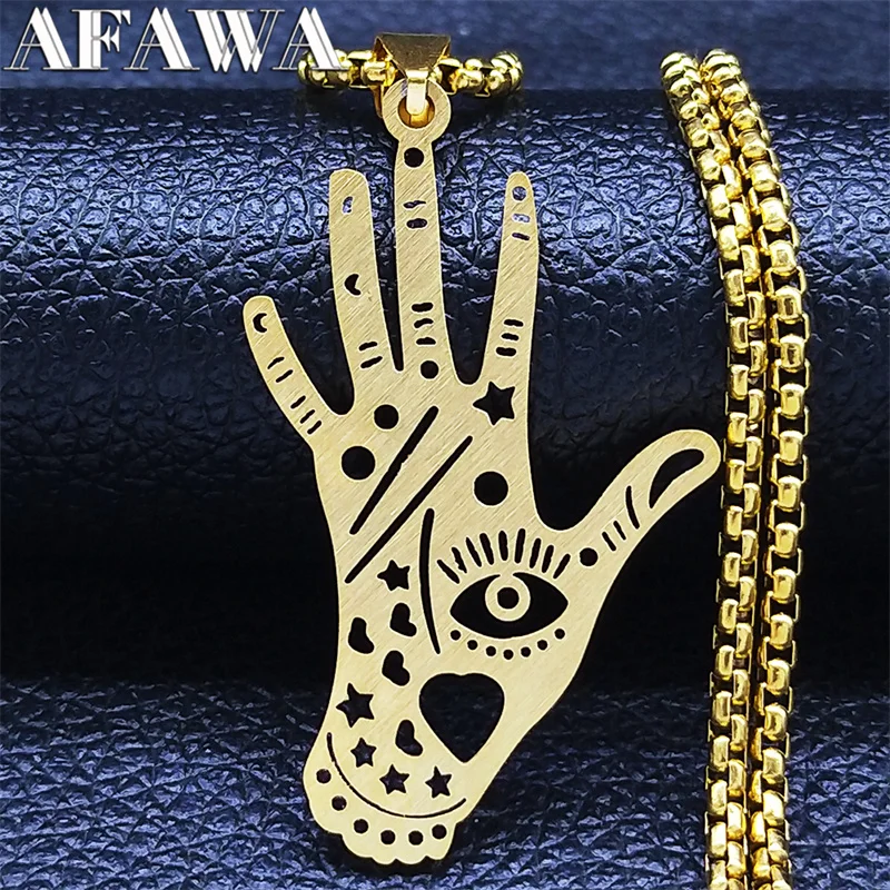 Witchcraft Divination Hand Stainless Steel Chain Necklaces Eyes Moon Star Heart Necklace Jewelry chaine acier inoxydable N7047