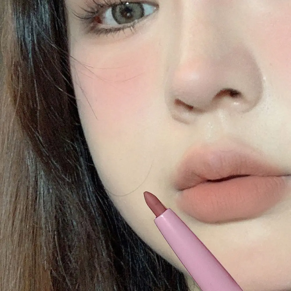 Delineador de labios mate portátil de larga duración, lápiz labial antiadherente, resistente al agua, a prueba de sudor, tinte de labios rosa liso para niña