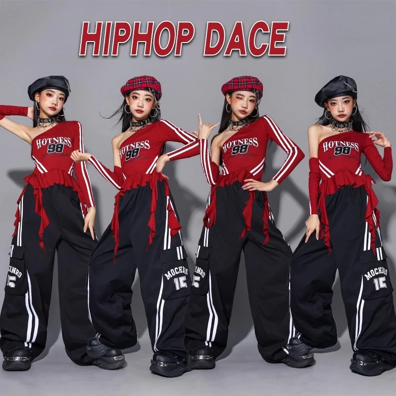 الفتيات الهيب هوب جميل المحاصيل الأعلى نفخة التنانير البضائع السراويل الطفل الشارع الشهير فتاة مجموعة ازياء الاطفال K-pop شارع الرقص الملابس مجموعات #4