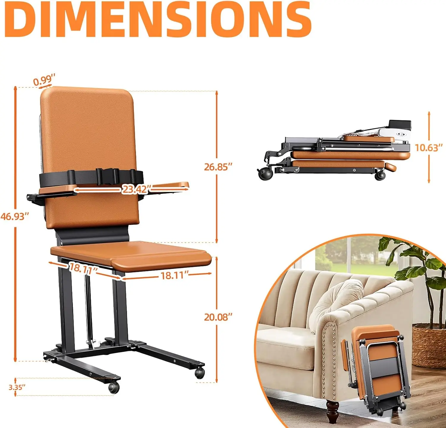 Customizable Height Adjustable PU Seat and Wheels Folding Chair with Metal Material Elderly Chair for Home Used and Hospitals
