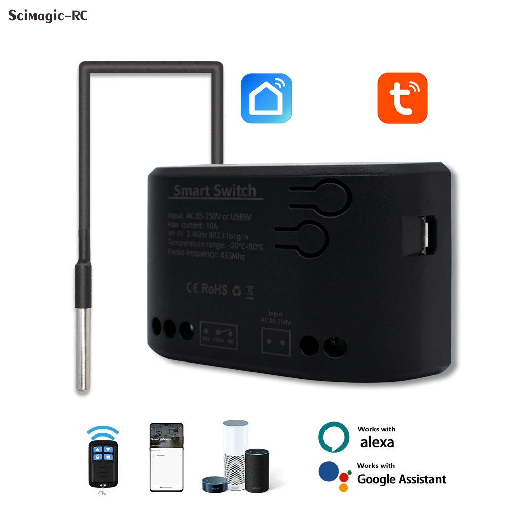 Tuya Smart Switch With Temperature Sensor Passive Dry Contact Wifi Relay 1 Channel 220V 110V Module Work With Home Assistant