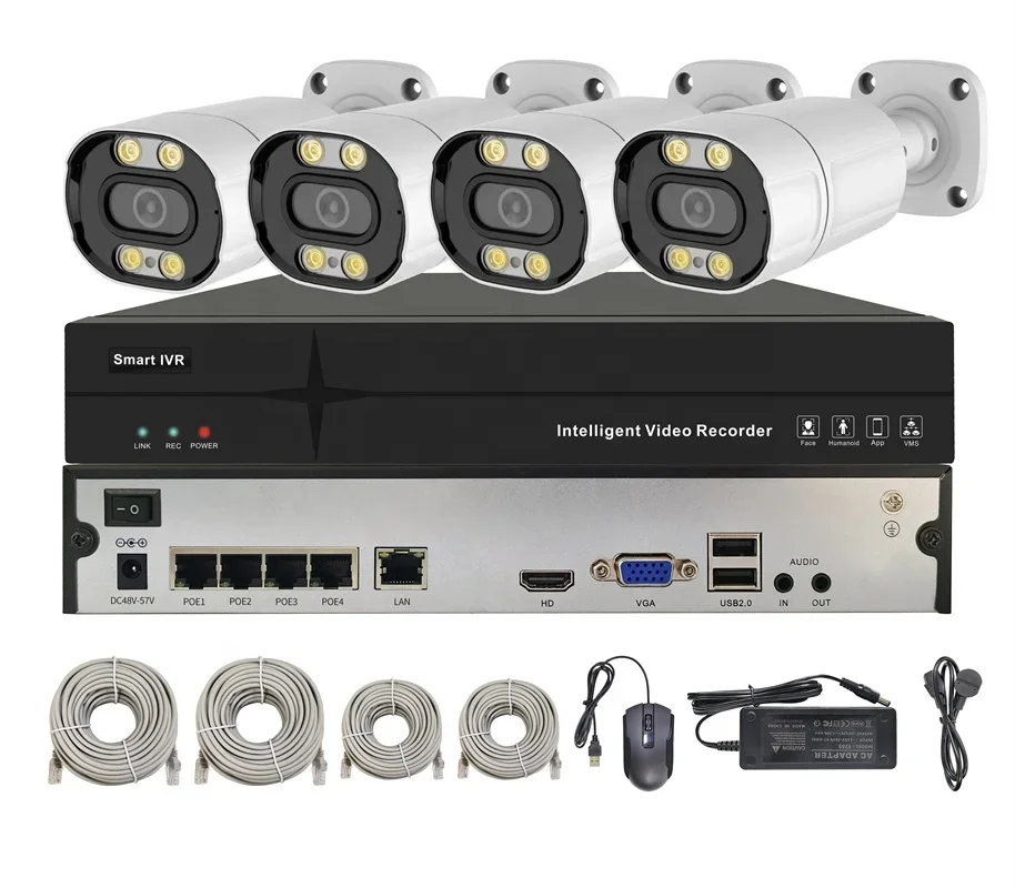 الشركة المصنعة 5mp 4k 8mp 4 8 16 قناة HD AI Ip Poe Nvr كاميرا مراقبة خارجية للمنزل طقم نظام Cctv مع كاميرا