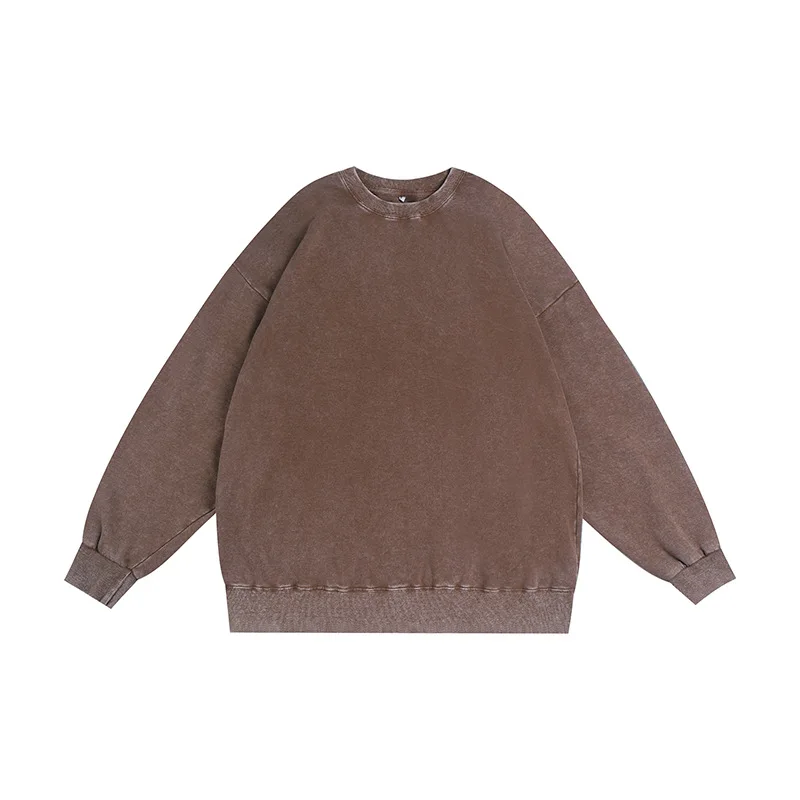Vintage Washed Sweatshirt Custom Logo Cotton Mens Clothing Crew Neck Pullover Acid Wash DIY Logo/Text Print Sweatshirts