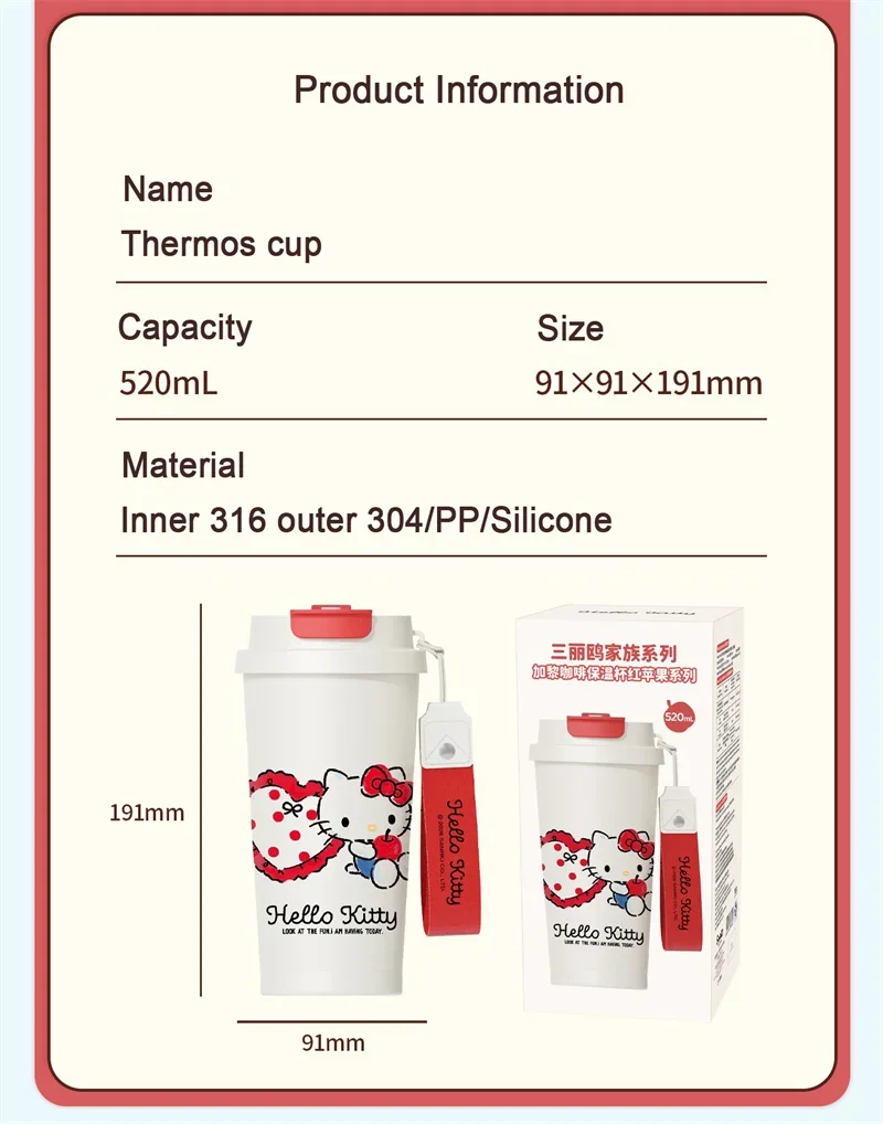 X&W Hello Kitty Theme Insulated Cup 316 Stainless Steel Girl Cute Straw Cups Portable Outdoor Travel Vaccum Flask Perfect Gift