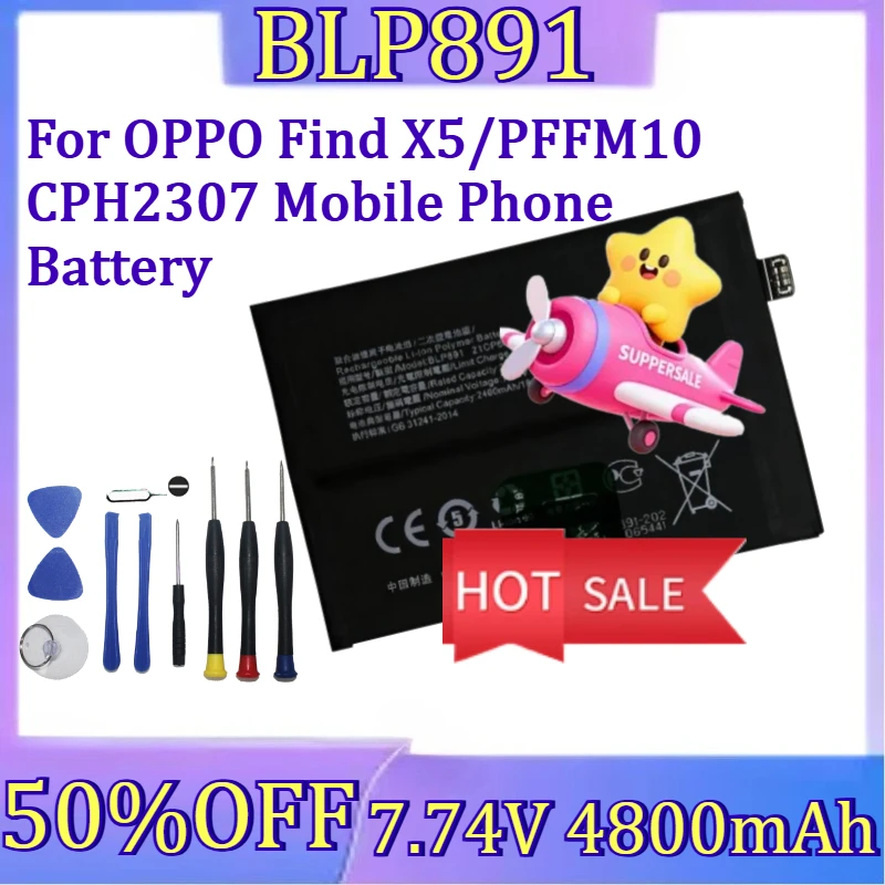 

For OPPO Find X5/PFFM10 CPH2307 Mobile Phone Battery New 7.74V 4800mAh BLP891 High Quality Battery