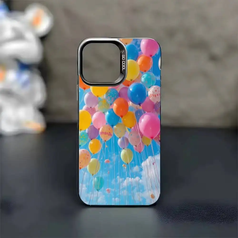 เคสโทรศัพท์ลายลูกโป่งหลากสี สำหรับ iPhone 17,16,15,14,13,12,11,Pro Max,Plus สีดำ แคนดี้ ซิลเวอร์