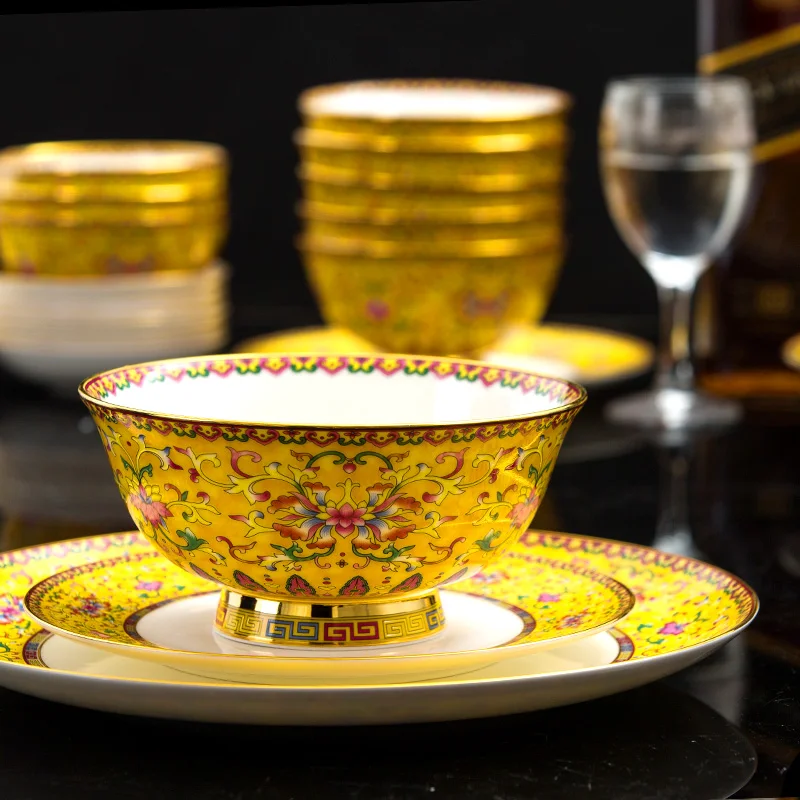 bowl and chopsticks plate set household high value Jingdezhen official genuine palace light luxury ceramic tableware