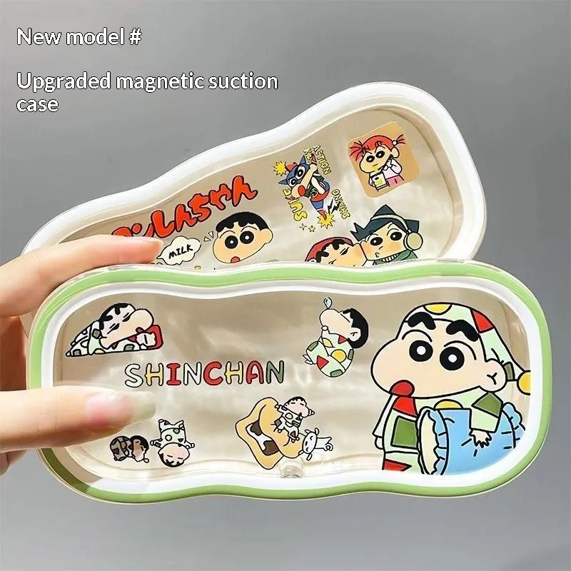 Crayon Shin-chan Drop-Resistant Portable High-Level Large Frame Cute Glasses Storage Box Magnetic Transparent Lid Glasses Case