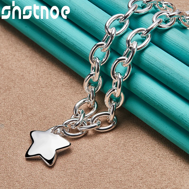 

SHSTONE 925 Sterling Silver Star Wide Chain Necklace For Women Classic Engagement Wedding Fashion Charm Jewelry Birthday Gift