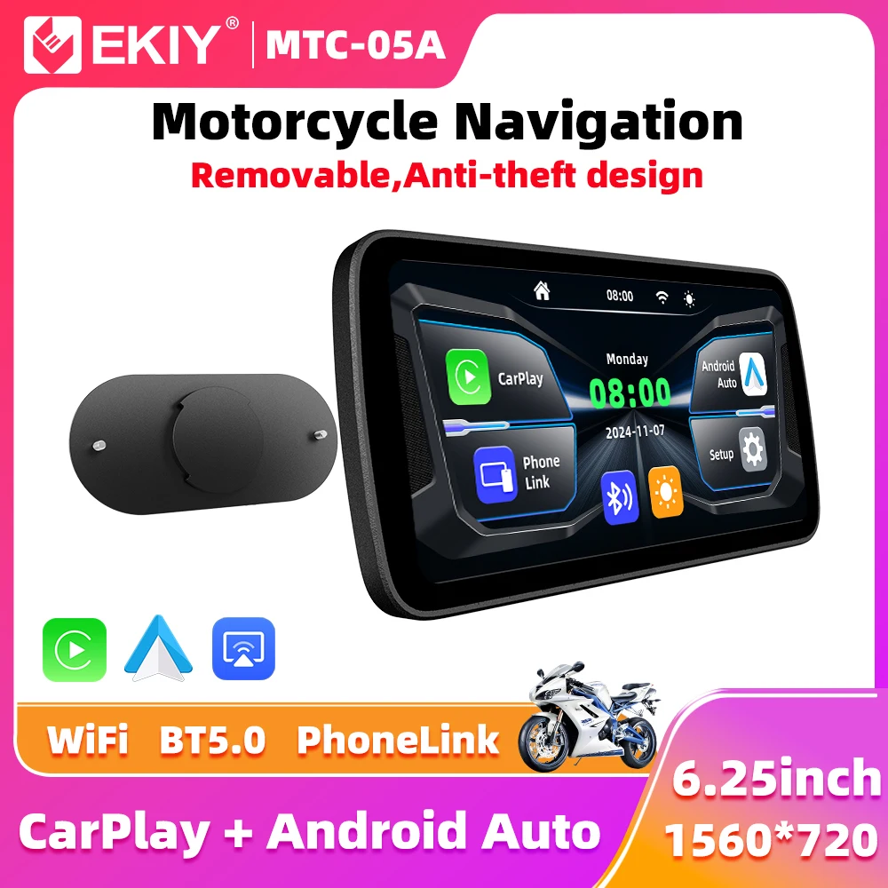 

EKIY 6.25 inch Wireless CarPlay Moto Android Auto GPS Motorcycle Navigation Portable Digital Motorcycle Dashboard Display Screen