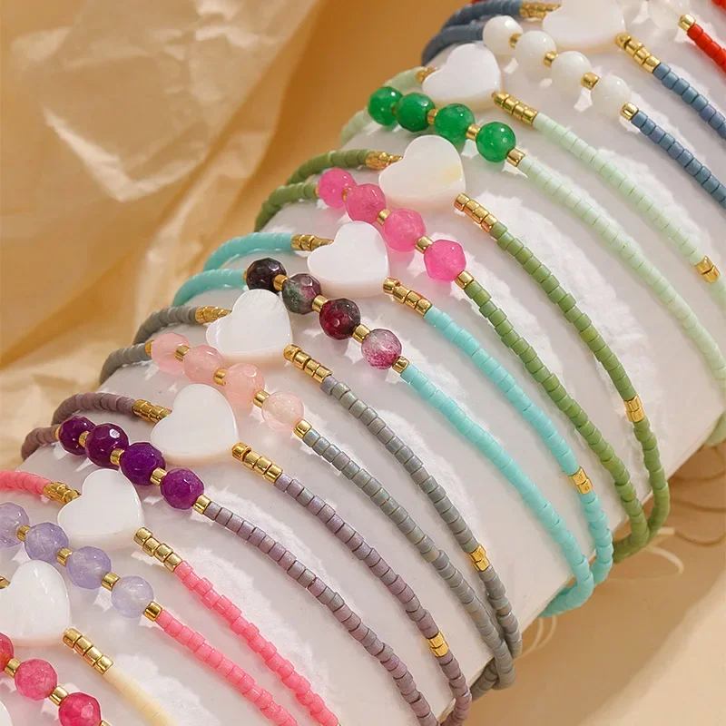 Rice Bead Bracelet  Hand knitting  Beading  heart-shaped  fashion  Simple  double-deck  Bohemia  ma'am  Adjustable Bracelet