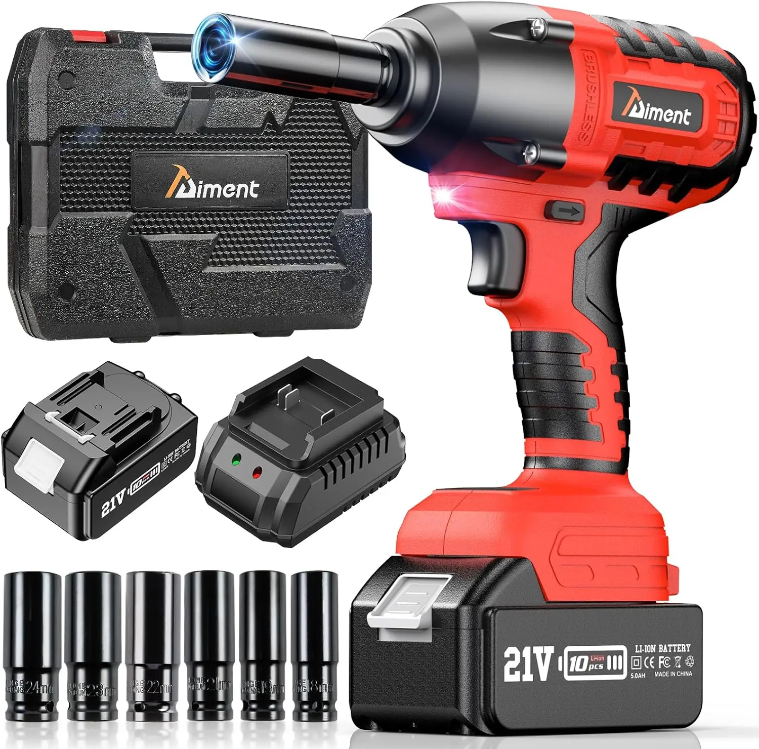 550 Ft-lbs/700Nm Cordless Impact Wrench 1/2 inch, 3000RPM Brushless Impact Gun with 4.0Ah Li-ion Battery, Fast Charger, 6 Socket