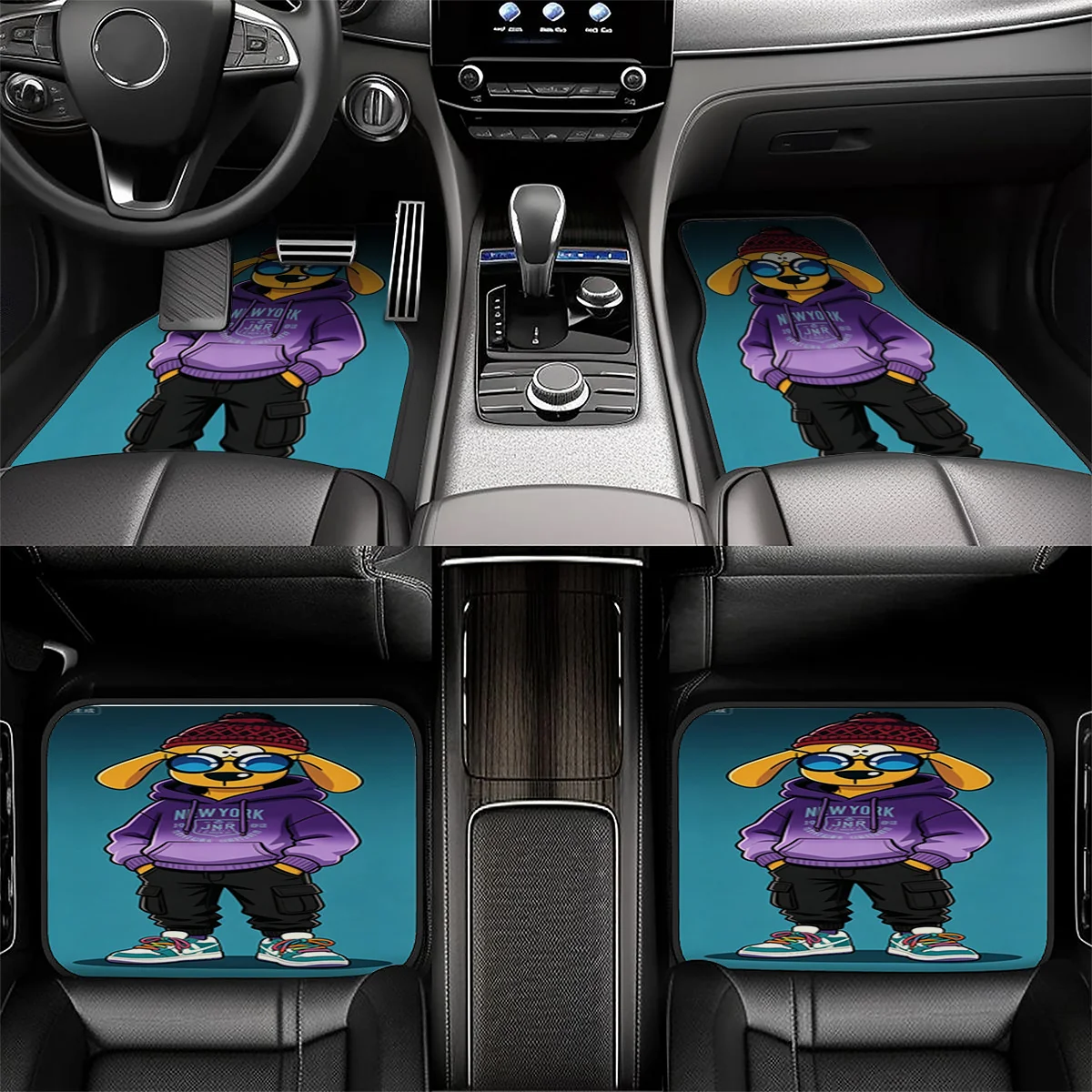 4pcs Cartoon Car Foot Mat Set | Universal Full Coverage Floor Mats | Fiber Anti-Slip And Dust-Proof | Suitable For Sedans/Suvs/T