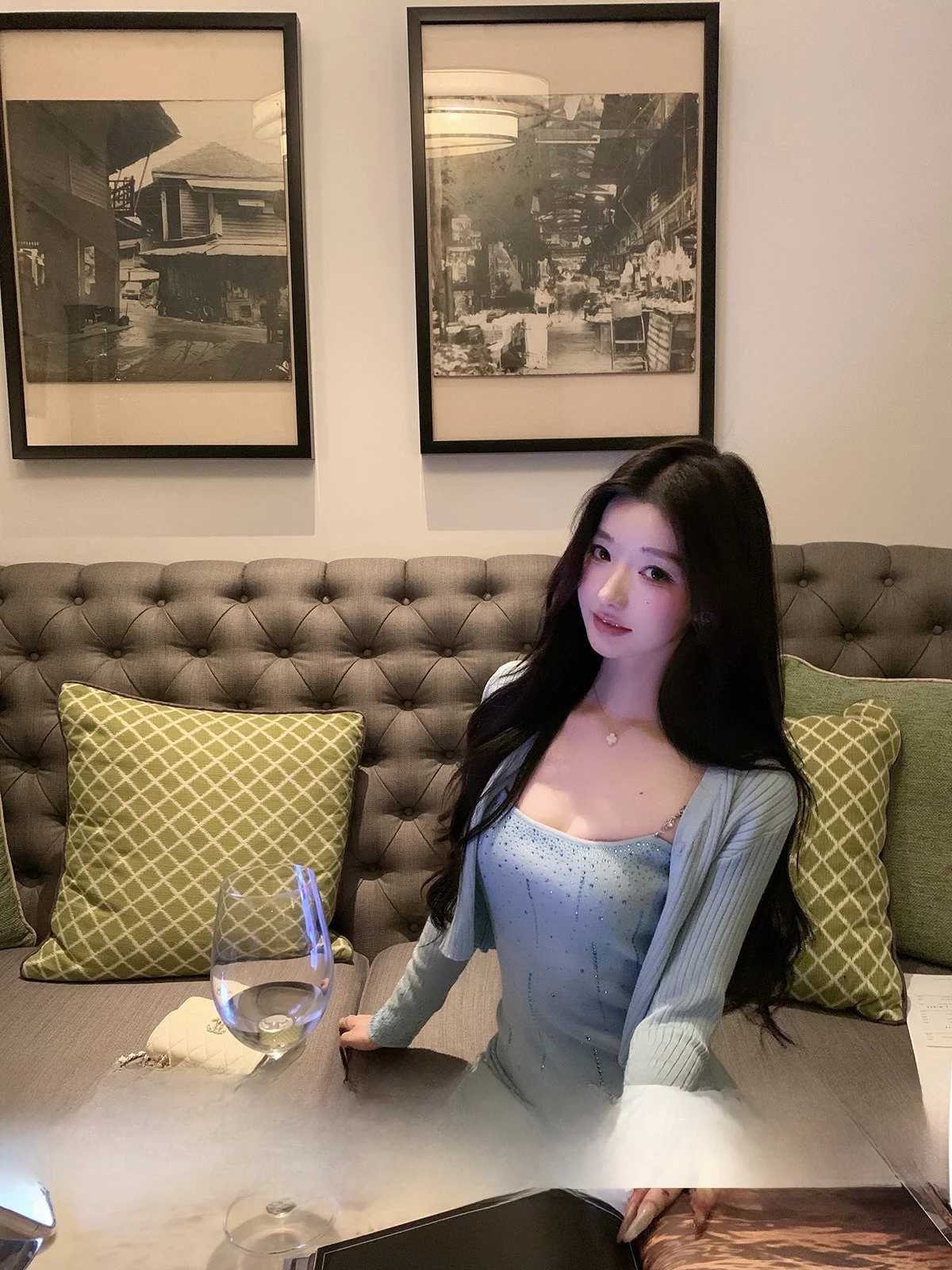 

Paris Blue ort Knitted Sweater And Slim Fit Dr Set for Women by Zhang Yuli Faionable Casual Wear Made of Viscose