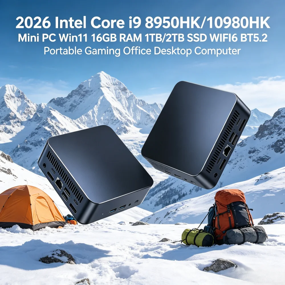 2026 Intel Core i9 8950HK/10980HK Mini PC Win11 16GB RAM 1TB/2TB SSD WiFi6 BT5.2 Portable Gaming Office Desktop Computer