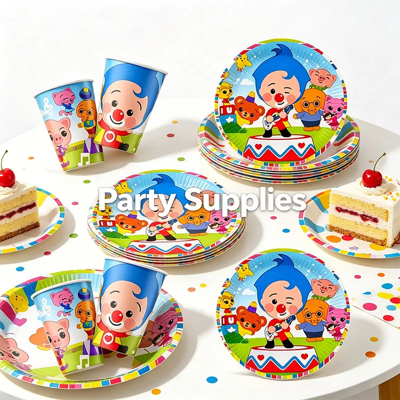 Clown-Anime-Ballons, Teller, Becher, Kombination, Kreative Dekorationen, Modisches Tischgeschirr-Set für Geburtstagsfeier-Arrangements – Detail 4