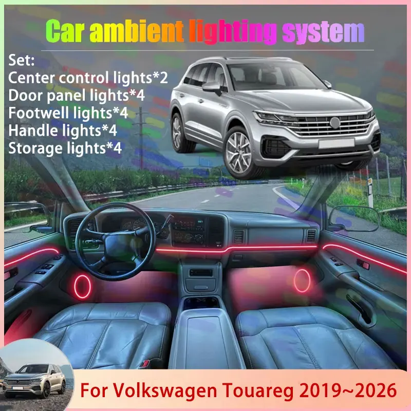

Для Volkswagen Touareg MK3 3th CR 2019 ~ 2026 2020 2/18 в 1, автомобильная атмосферная лампа, RGB абажур, ансамбль, стример, атмосферный набор