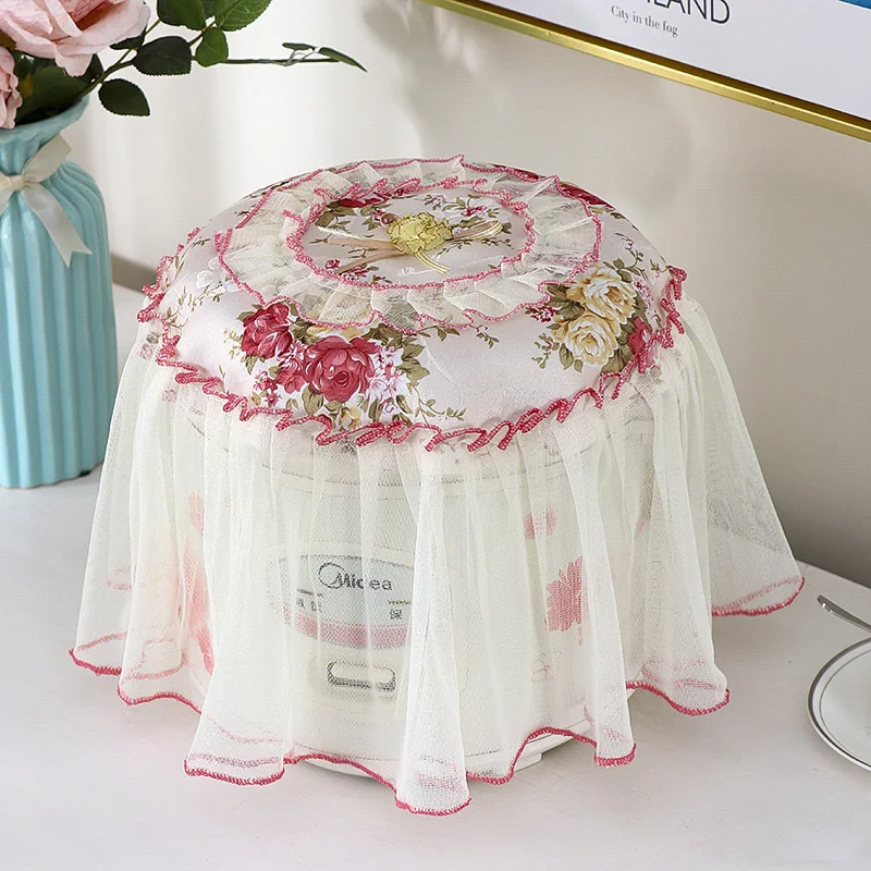 Round Rice Cooker Dustproof Cover Lace Embroidery Flowers Kitchen Universal Air Fryer Electric Pressure Cooker Dust Covers