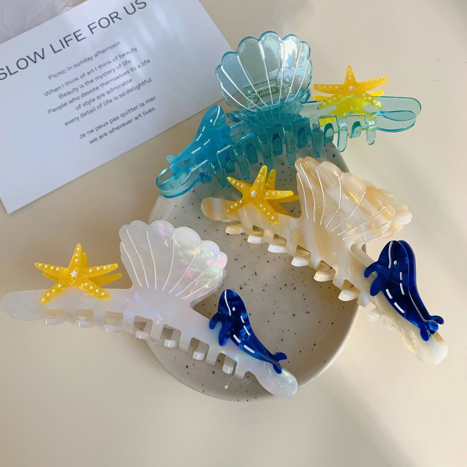 

New Transparent Starfish Whale Hair Claw Ocean Series Acetate Claw Clips Large Size Shark Clip for Women Girls Hair Accessories