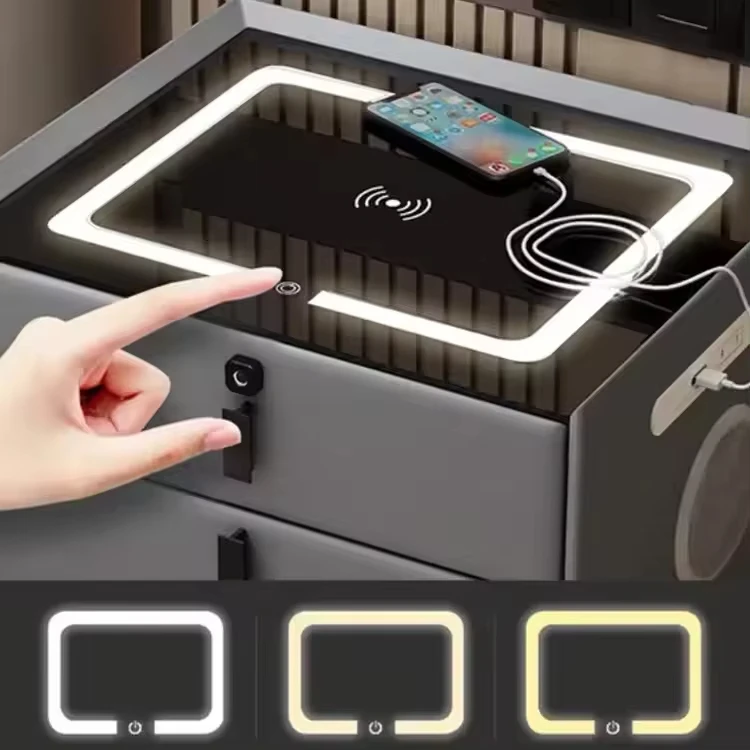 Luxury Wooden Bedside Coffee Table with USB Wireless Charging for Bedroom or Home for Apartment Use
