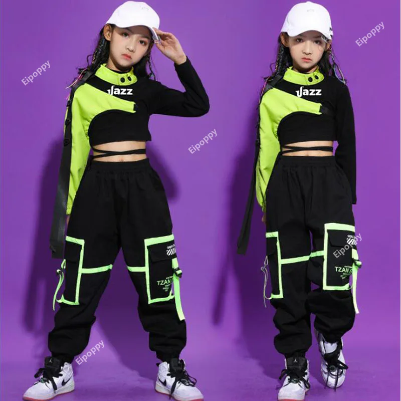 Kids Ballroom Hip Hop Clothing Outfits Crop Top Sweatshirt Streetwear for Girls Jazz Dance Costume Clothes