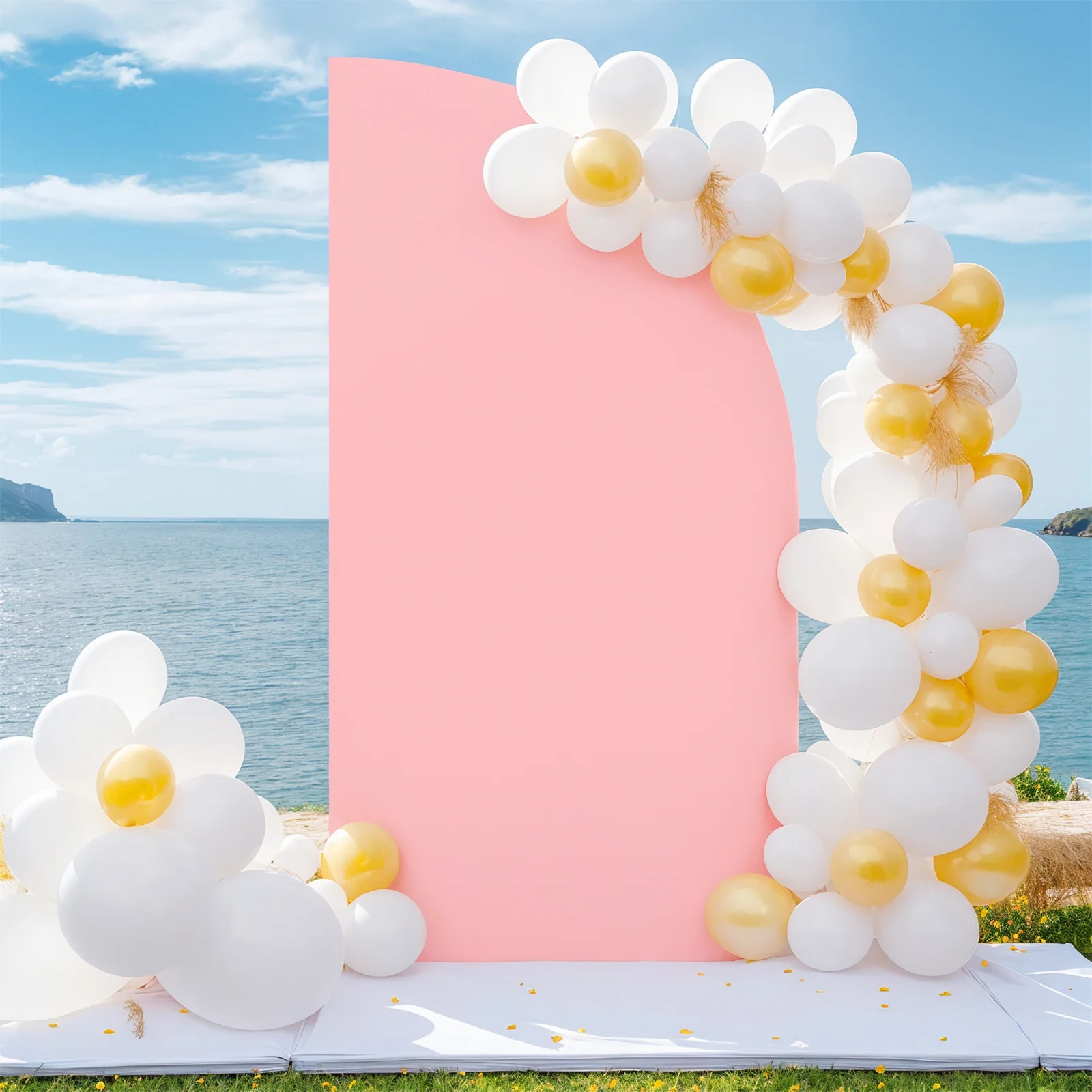 

2-Sided Design Cloth Cover With Half Moon Shape Reusable Elastic Arch Backdrop Stand Cover For Birthday Party Wedding 5FT