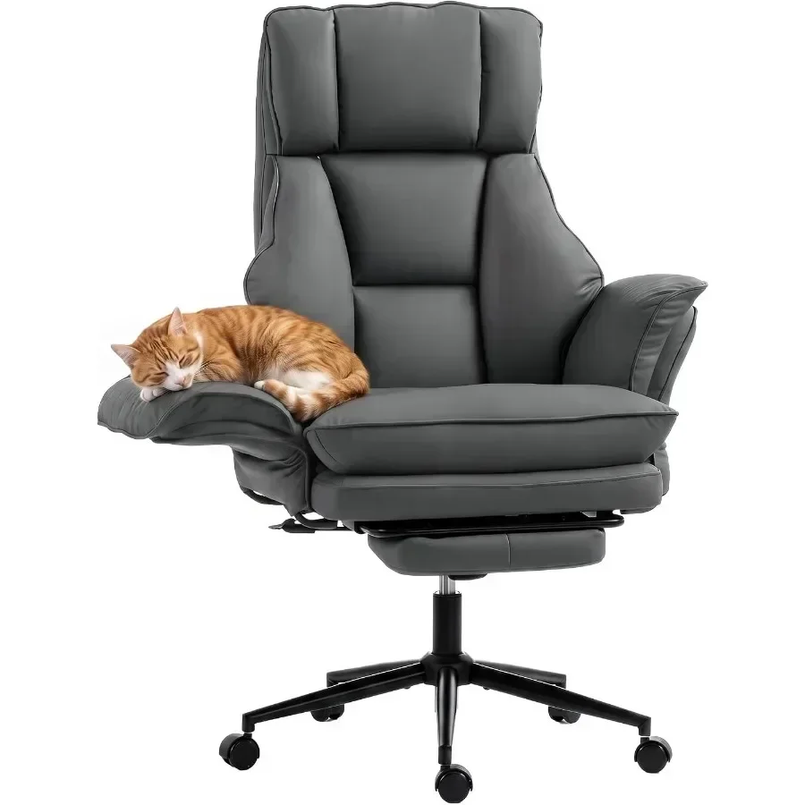 Cross Legged Office Chair Comfy with Foot Rest Flip-up Armrests Gray