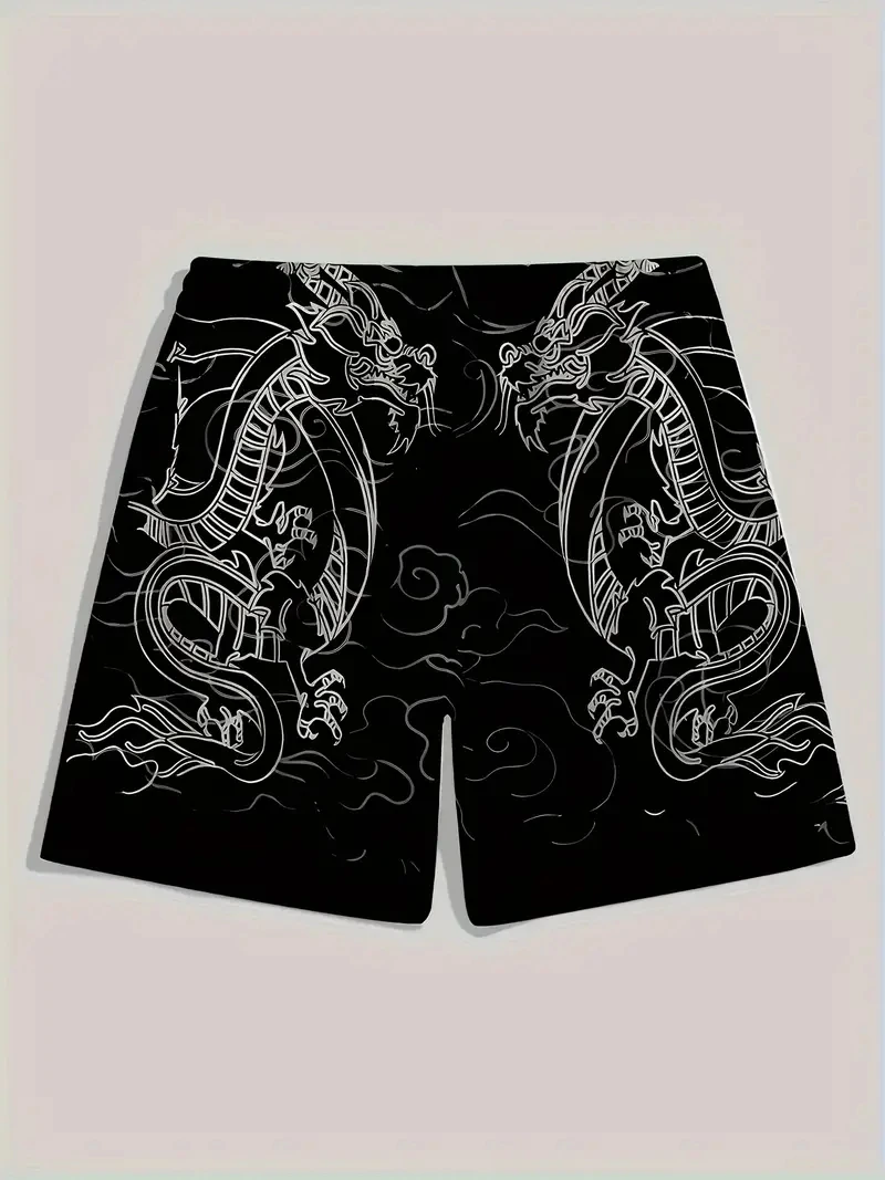 Men\'s beach pants Black and White Dragon 3D printed men\'s shorts Summer casual breathable shorts men clothing Bermuda men shorts