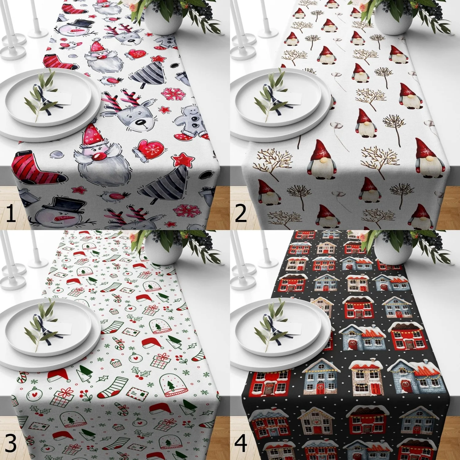 مفرش طاولة سانتا كلوز لعيد الميلاد، مفرش طاولة جنوم لعيد الميلاد، مفرش طاولة جولي لعيد الميلاد، مفرش طاولة القهوة الشتوي هولي #1